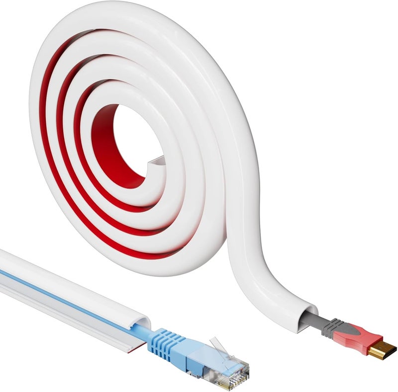 Vannesse Cord Hider Raceway Kit, 78 inch Wall Cable Hider for 1 Cable, Silicone Material Hiding Wall Mount TV Powers Cords in Home Office, W0.59 H0.39in White - Image 1